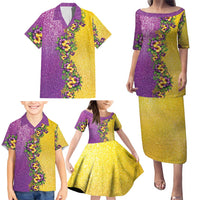 Hawaii Mardi Gras Family Matching Puletasi and Hawaiian Shirt Plumeria Lei Beads Glitter Style LT05 - Polynesian Pride
