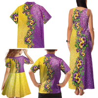 Hawaii Mardi Gras Family Matching Tank Maxi Dress and Hawaiian Shirt Plumeria Lei Beads Glitter Style LT05 - Polynesian Pride