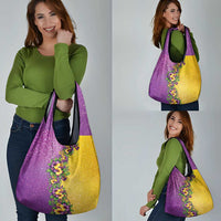 Hawaii Mardi Gras Grocery Bag Plumeria Lei Beads Glitter Style