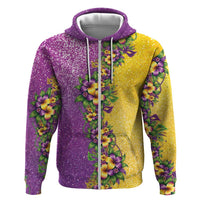 Hawaii Mardi Gras Hoodie Plumeria Lei Beads Glitter Style