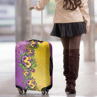 Hawaii Mardi Gras Luggage Cover Plumeria Lei Beads Glitter Style