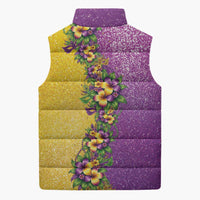 Hawaii Mardi Gras Sleeveless Puffer Jacket Plumeria Lei Beads Glitter Style