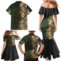Hawaii Mardi Gras Family Matching Mermaid Dress and Hawaiian Shirt Tropical Flowers Glitter Style LT05 - Polynesian Pride