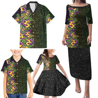 Hawaii Mardi Gras Family Matching Puletasi and Hawaiian Shirt Tropical Flowers Glitter Style LT05 - Polynesian Pride