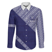 Tonga Queen Salote College Family Matching Off The Shoulder Long Sleeve Dress and Hawaiian Shirt 100 Years Anniversary Navy Color LT05 Dad's Shirt - Long Sleeve Navy - Polynesian Pride