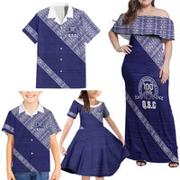 Tonga Queen Salote College Family Matching Off Shoulder Maxi Dress and Hawaiian Shirt 100 Years Anniversary Navy Color LT05 - Polynesian Pride