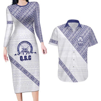 Tonga Queen Salote College Couples Matching Long Sleeve Bodycon Dress and Hawaiian Shirt 100 Years Anniversary White Color LT05 White - Polynesian Pride