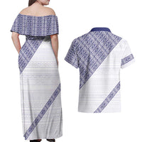 Tonga Queen Salote College Couples Matching Off Shoulder Maxi Dress and Hawaiian Shirt 100 Years Anniversary White Color LT05 - Polynesian Pride