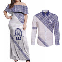 Tonga Queen Salote College Couples Matching Off Shoulder Maxi Dress and Long Sleeve Button Shirt 100 Years Anniversary White Color LT05 White - Polynesian Pride