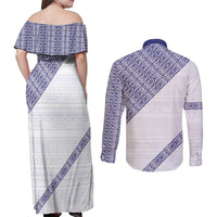 Tonga Queen Salote College Couples Matching Off Shoulder Maxi Dress and Long Sleeve Button Shirt 100 Years Anniversary White Color LT05 - Polynesian Pride