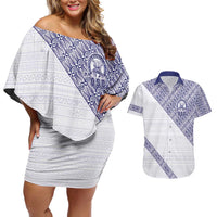 Tonga Queen Salote College Couples Matching Off Shoulder Short Dress and Hawaiian Shirt 100 Years Anniversary White Color LT05 White - Polynesian Pride
