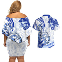 Polynesia Paisley Couples Matching Off Shoulder Short Dress and Hawaiian Shirt Mix Navy Polynesian Pattern LT05 - Polynesian Pride