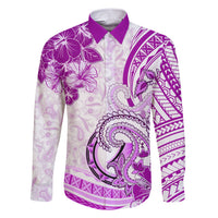 Polynesia Paisley Family Matching Short Sleeve Bodycon Dress and Hawaiian Shirt Mix Pink Polynesian Pattern LT05 Dad's Shirt - Long Sleeve Pink - Polynesian Pride