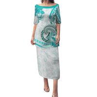 Polynesia Paisley Family Matching Puletasi and Hawaiian Shirt Mix Teal Polynesian Pattern LT05 Mom's Dress Teal - Polynesian Pride