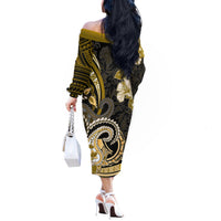 Polynesia Paisley Off The Shoulder Long Sleeve Dress Mix Gold Polynesian Pattern LT05 - Polynesian Pride
