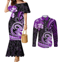 Polynesia Paisley Couples Matching Mermaid Dress and Long Sleeve Button Shirt Mix Purple Polynesian Pattern LT05 Purple - Polynesian Pride