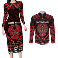 Personalised Easter Island Couples Matching Long Sleeve Bodycon Dress and Long Sleeve Button Shirt Polynesian Pattern Emblem