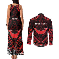 Personalised Easter Island Couples Matching Tank Maxi Dress and Long Sleeve Button Shirt Polynesian Pattern Emblem