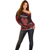 Personalised Easter Island Off Shoulder Sweater Polynesian Pattern Emblem