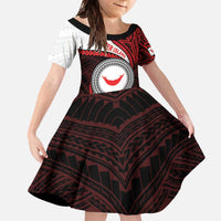 Easter Island Family Matching Off The Shoulder Long Sleeve Dress and Hawaiian Shirt Moai Statues Polynesian Style LT05 Daughter's Dress Red - Polynesian Pride