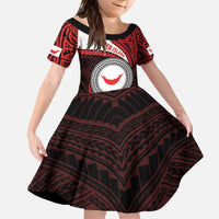 Easter Island Family Matching Off Shoulder Maxi Dress and Hawaiian Shirt Moai Statues Polynesian Style LT05 Daughter's Dress Red - Polynesian Pride