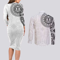 New Zealand Aotearoa Couples Matching Long Sleeve Bodycon Dress and Long Sleeve Button Shirt Maori Te Mata O Rongokako LT05 - Polynesian Pride
