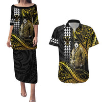 Hawaii Kuhio The Citizen Prince Couples Matching Puletasi and Hawaiian Shirt Gold Polynesian Tribal Tattoo LT05 Gold - Polynesian Pride