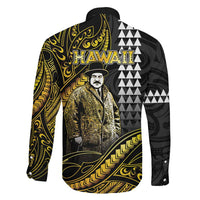 Hawaii Kuhio The Citizen Prince Family Matching Off The Shoulder Long Sleeve Dress and Hawaiian Shirt Gold Polynesian Tribal Tattoo LT05 - Polynesian Pride