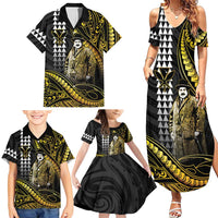 Hawaii Kuhio The Citizen Prince Family Matching Summer Maxi Dress and Hawaiian Shirt Gold Polynesian Tribal Tattoo LT05 - Polynesian Pride