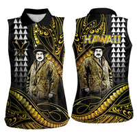 Hawaii Kuhio The Citizen Prince Women Sleeveless Polo Shirt Gold Polynesian Tribal Tattoo LT05 - Polynesian Pride