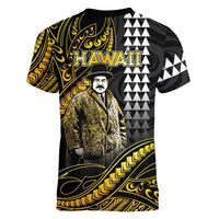 Hawaii Kuhio The Citizen Prince Women V-Neck T-Shirt Gold Polynesian Tribal Tattoo LT05 - Polynesian Pride