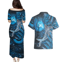 New Zealand Matariki Couples Matching Puletasi and Hawaiian Shirt Maori Koru With Humpback Whale Blue LT05 - Polynesian Pride