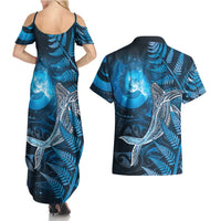 New Zealand Matariki Couples Matching Summer Maxi Dress and Hawaiian Shirt Maori Koru With Humpback Whale Blue LT05 - Polynesian Pride