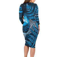 New Zealand Matariki Family Matching Long Sleeve Bodycon Dress and Hawaiian Shirt Maori Koru With Humpback Whale Blue LT05 - Polynesian Pride