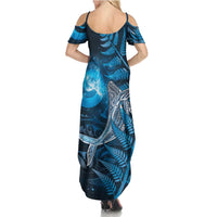 New Zealand Matariki Family Matching Summer Maxi Dress and Hawaiian Shirt Maori Koru With Humpback Whale Blue LT05 - Polynesian Pride