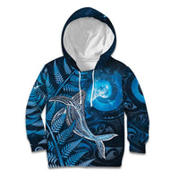 New Zealand Matariki Kid Hoodie Maori Koru With Humpback Whale Blue