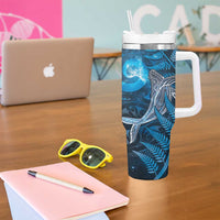 New Zealand Matariki Tumbler With Handle Maori Koru With Humpback Whale Blue