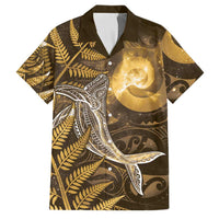 New Zealand Matariki Family Matching Off Shoulder Short Dress and Hawaiian Shirt Maori Koru With Humpback Whale Gold LT05 Dad's Shirt - Short Sleeve Gold - Polynesian Pride