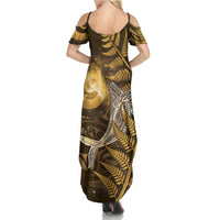 New Zealand Matariki Family Matching Summer Maxi Dress and Hawaiian Shirt Maori Koru With Humpback Whale Gold LT05 - Polynesian Pride