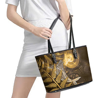 New Zealand Matariki Leather Tote Bag Maori Koru With Humpback Whale Gold