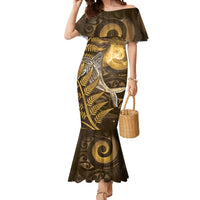 New Zealand Matariki Mermaid Dress Maori Koru With Humpback Whale Gold LT05 Women Gold - Polynesian Pride