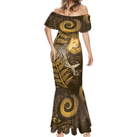 New Zealand Matariki Mermaid Dress Maori Koru With Humpback Whale Gold LT05 - Polynesian Pride