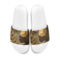 New Zealand Matariki Slide Sandals Maori Koru With Humpback Whale Gold
