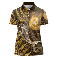 New Zealand Matariki Women Polo Shirt Maori Koru With Humpback Whale Gold LT05 Female Gold - Polynesian Pride