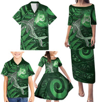 New Zealand Matariki Family Matching Puletasi and Hawaiian Shirt Maori Koru With Humpback Whale Green LT05 - Polynesian Pride