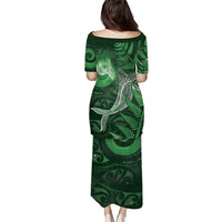 New Zealand Matariki Family Matching Puletasi and Hawaiian Shirt Maori Koru With Humpback Whale Green LT05 - Polynesian Pride
