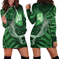 New Zealand Matariki Hoodie Dress Maori Koru With Humpback Whale Green LT05 - Polynesian Pride