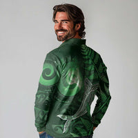 New Zealand Matariki Long Sleeve Polo Shirt Maori Koru With Humpback Whale Green LT05 - Polynesian Pride
