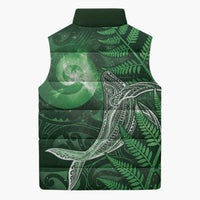 New Zealand Matariki Sleeveless Puffer Jacket Maori Koru With Humpback Whale Green