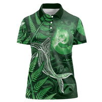 New Zealand Matariki Women Polo Shirt Maori Koru With Humpback Whale Green LT05 Female Green - Polynesian Pride